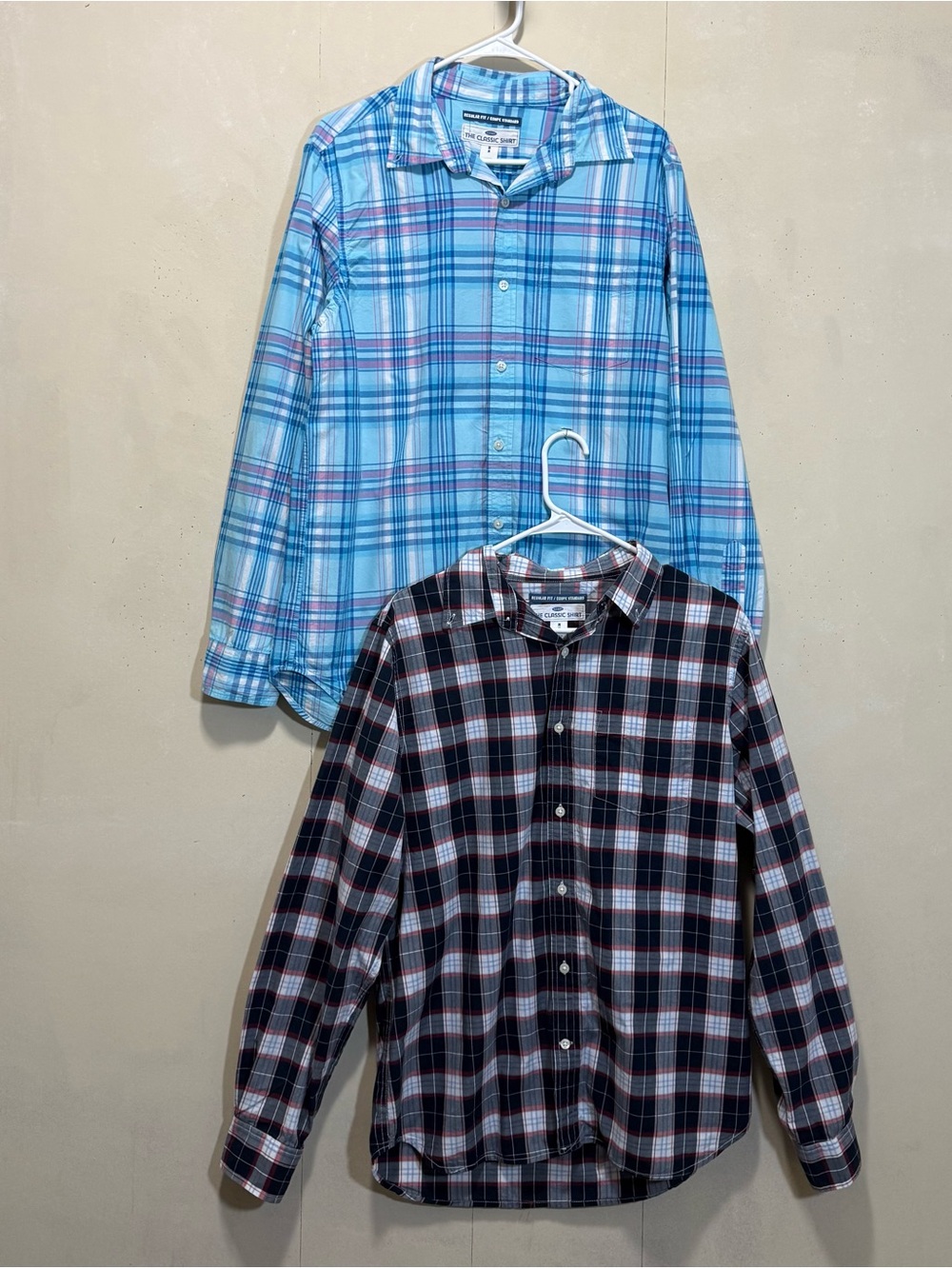 Old Navy Blue and Black Plaid Button-Down Shirt Duo Men’s Sz M